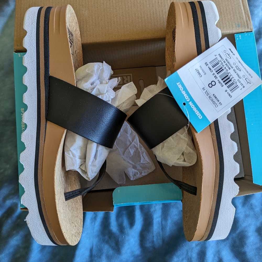 Reef platform sandals - black leather size 8